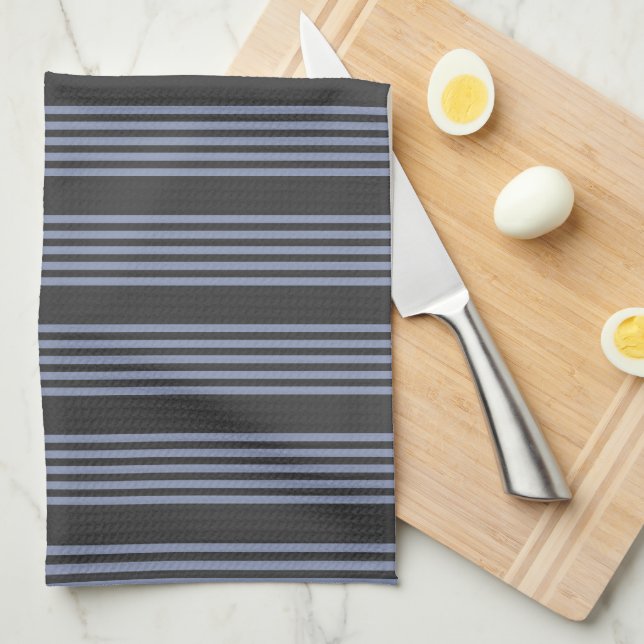 Blue-grey and charcoal five stripe pattern tea towel (Quarter Fold)