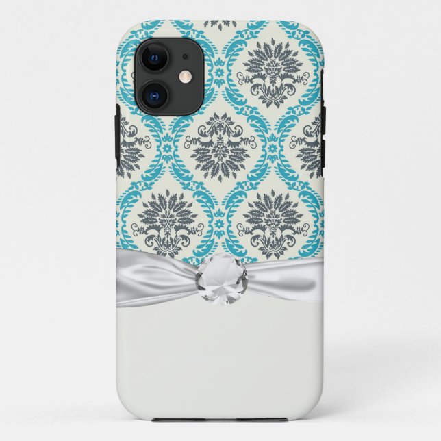 blue grey and cream elegant damask Case-Mate iPhone case (Back)