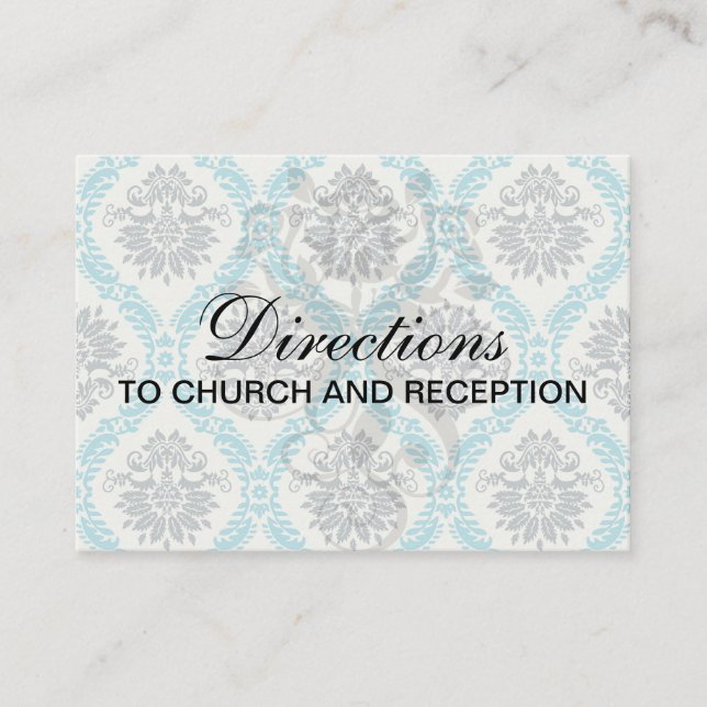 blue grey and cream elegant damask enclosure card (Front)