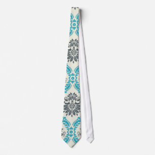 blue grey and cream elegant damask tie