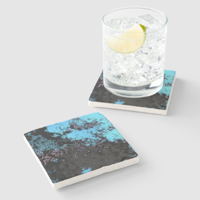 Blue, Grey and Purple Marble Abstract Stone Coaster (Side)