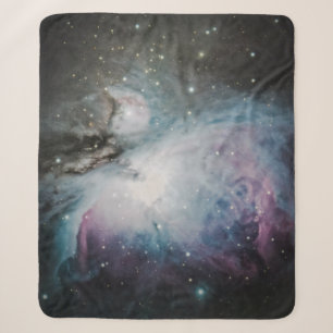 Blue, grey, and purple nebula sherpa blanket