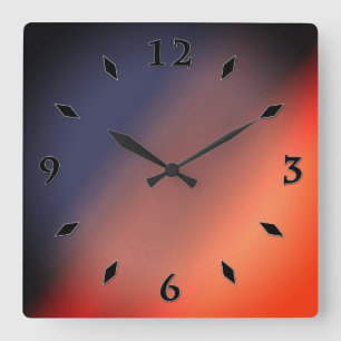 Blue, grey and red gradient. Ombre. Square Wall Clock