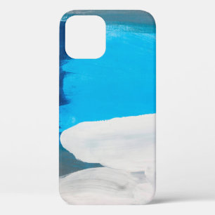 Blue, Grey and White Abstract Art Painting backgro iPhone 12 Case