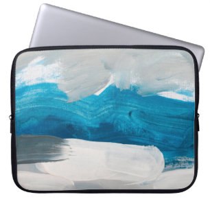 Blue, Grey and White Abstract Art Painting backgro Laptop Sleeve