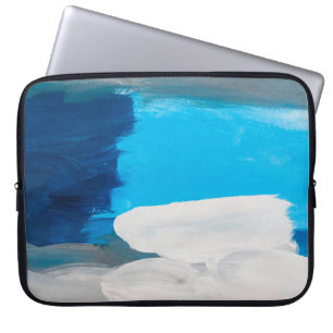 Blue, Grey and White Abstract Art Painting backgro Laptop Sleeve