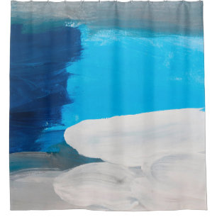 Blue, Grey and White Abstract Art Painting backgro Shower Curtain