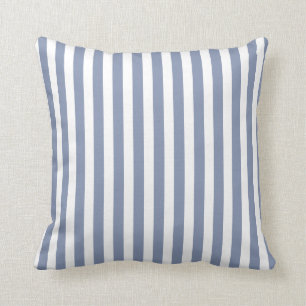 Blue grey and white candy stripes cushion