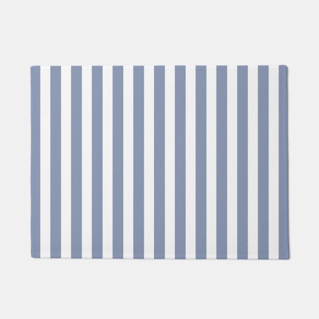 Blue grey and white candy stripes doormat (Front)