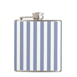Blue grey and white candy stripes hip flask