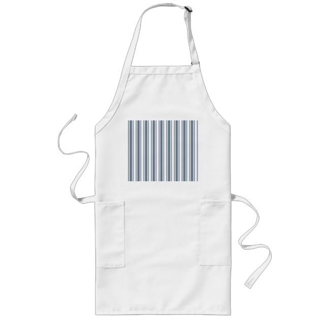 Blue-grey and white candy stripes long apron (Front)
