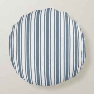 Blue-grey and white candy stripes round cushion