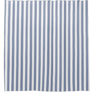 Blue grey and white candy stripes shower curtain