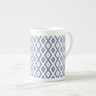Blue grey and white diamond pattern bone china mug