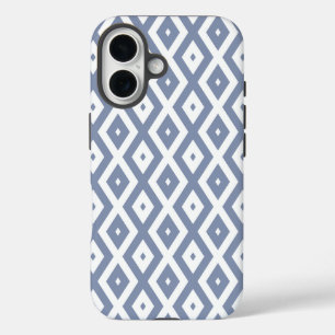 Blue grey and white diamond pattern iPhone 16 case