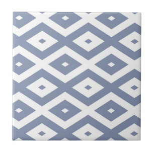 Blue grey and white diamond pattern ceramic tile