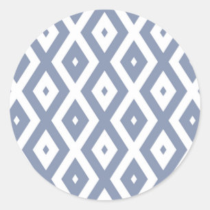 Blue grey and white diamond pattern classic round sticker