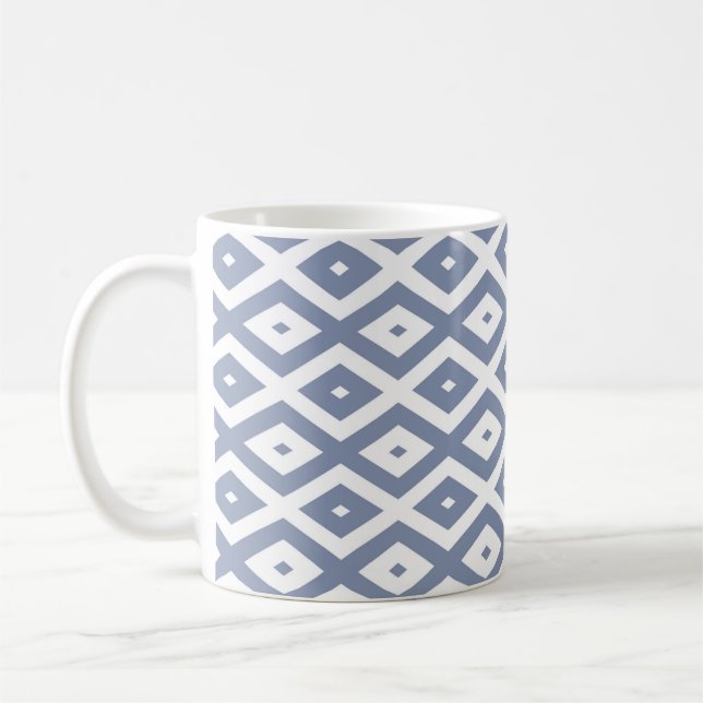 Blue grey and white diamond pattern coffee mug (Left)