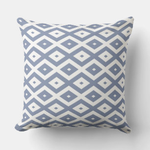 Blue grey and white diamond pattern cushion