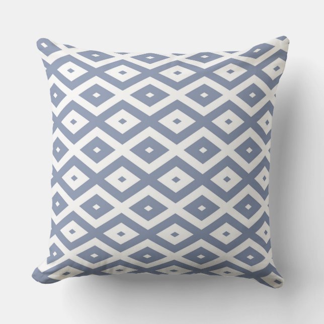 Blue grey and white diamond pattern cushion (Front)