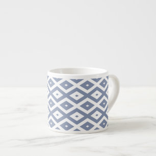 Blue grey and white diamond pattern espresso cup