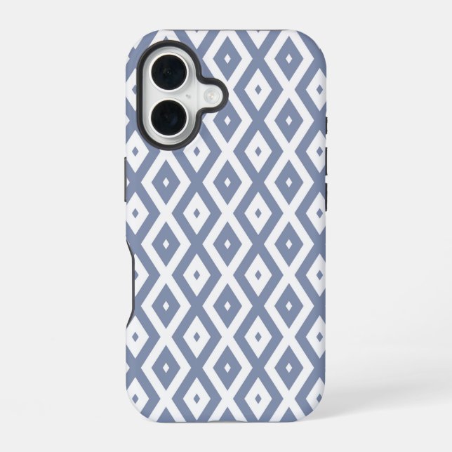 Blue grey and white diamond pattern iPhone 16 case (Back)