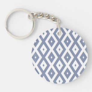 Blue grey and white diamond pattern key ring