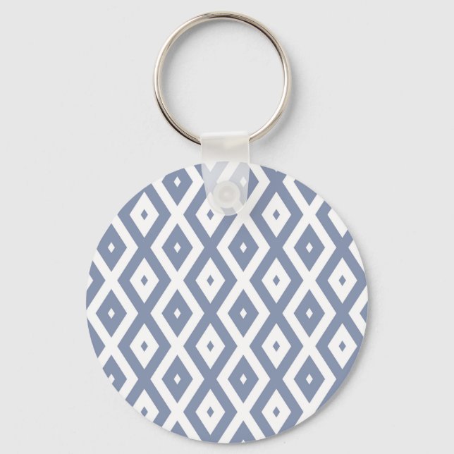 Blue grey and white diamond pattern key ring (Front)