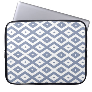 Blue grey and white diamond pattern laptop sleeve