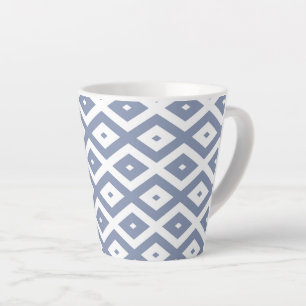 Blue grey and white diamond pattern latte mug