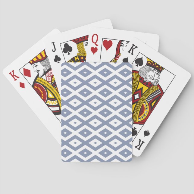 Blue grey and white diamond pattern playing cards (Back)
