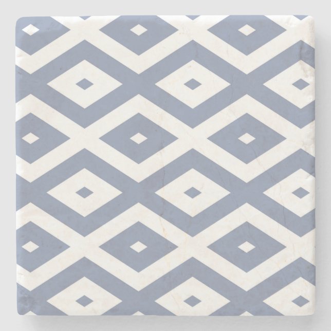 Blue grey and white diamond pattern stone coaster (Front)