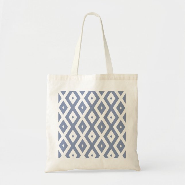 Blue grey and white diamond pattern tote bag (Front)