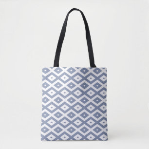 Blue grey and white diamond pattern tote bag