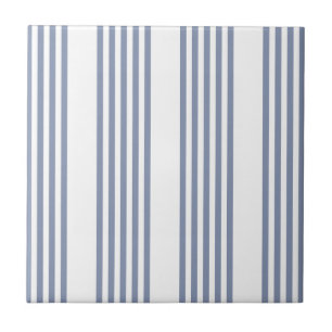 Blue-grey and white five stripe pattern ceramic tile