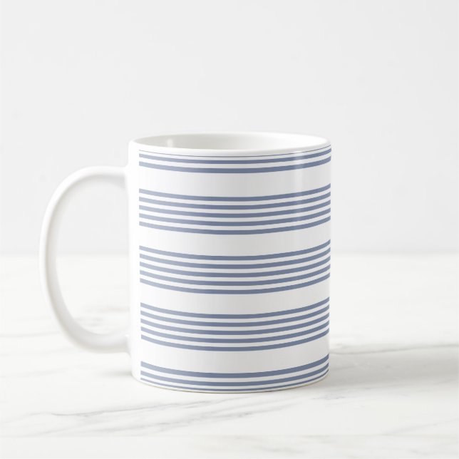 Blue-grey and white five stripe pattern coffee mug (Left)