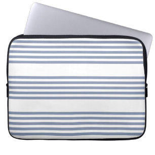 Blue-grey and white five stripe pattern laptop sleeve