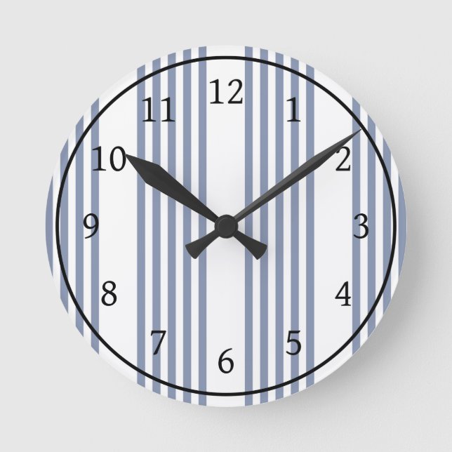 Blue-grey and white five stripe pattern round clock (Front)