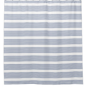 Blue-grey and white five stripe pattern shower curtain