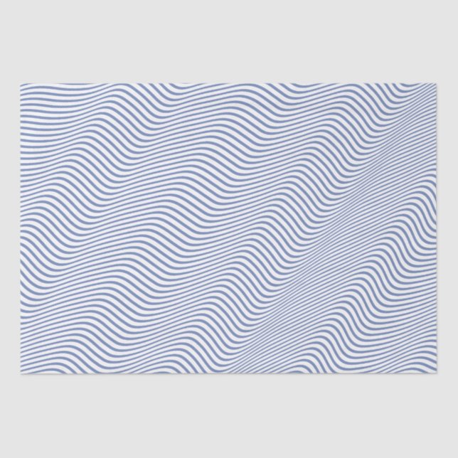 Blue Grey and White Quirky Waves Pattern Tissue Paper (Front)