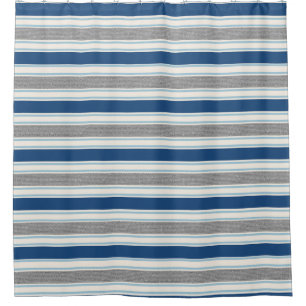 Blue, Grey And White Striped Shower Curtain