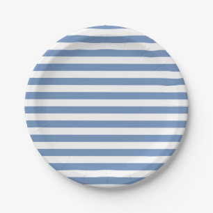 Blue/Grey and White Stripes Paper Plate