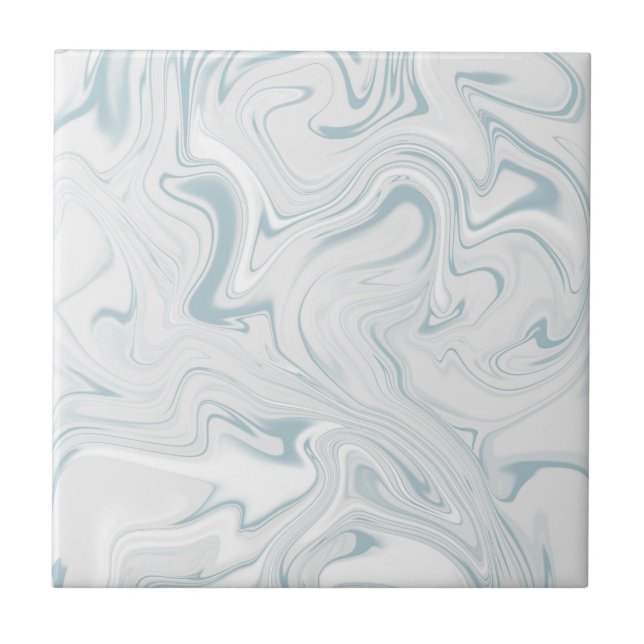 Blue Grey and White Swirly Classy Marbled Pattern Ceramic Tile (Front)