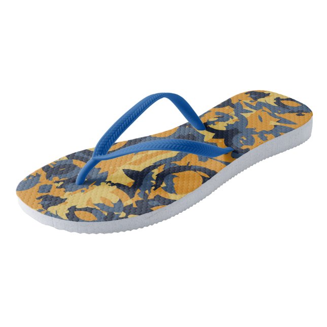 Blue Grey and yellow abstract Thongs (Angled)