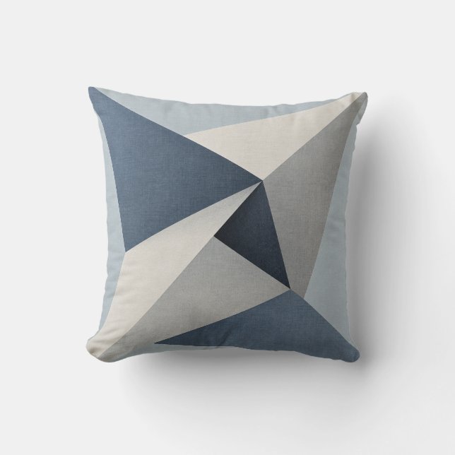 Blue Grey Angular Geometric Fold Cushion (Front)