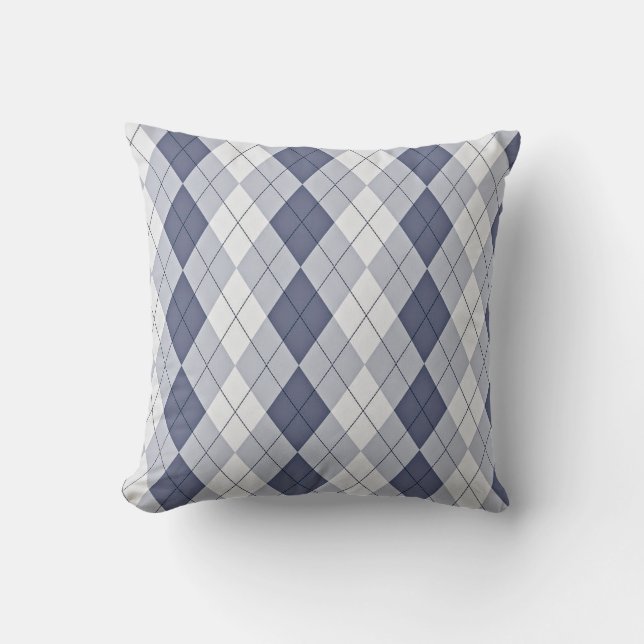 Blue Grey Argyle Cushion (Front)