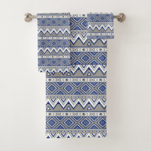 blue grey aztec pattern bath towel set