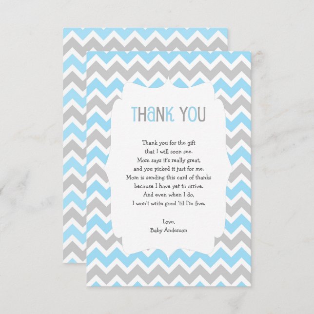 Blue Grey Baby shower thank you note poem Invitation (Front/Back)