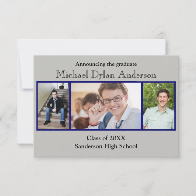 Blue/Grey Background - 3x5 Graduation Announcement (Front)