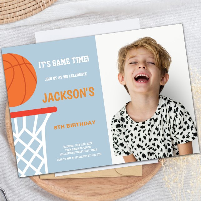 Blue Grey Background Basketball Invitations photo (Blue Gray Background Basketball Invitations photo)